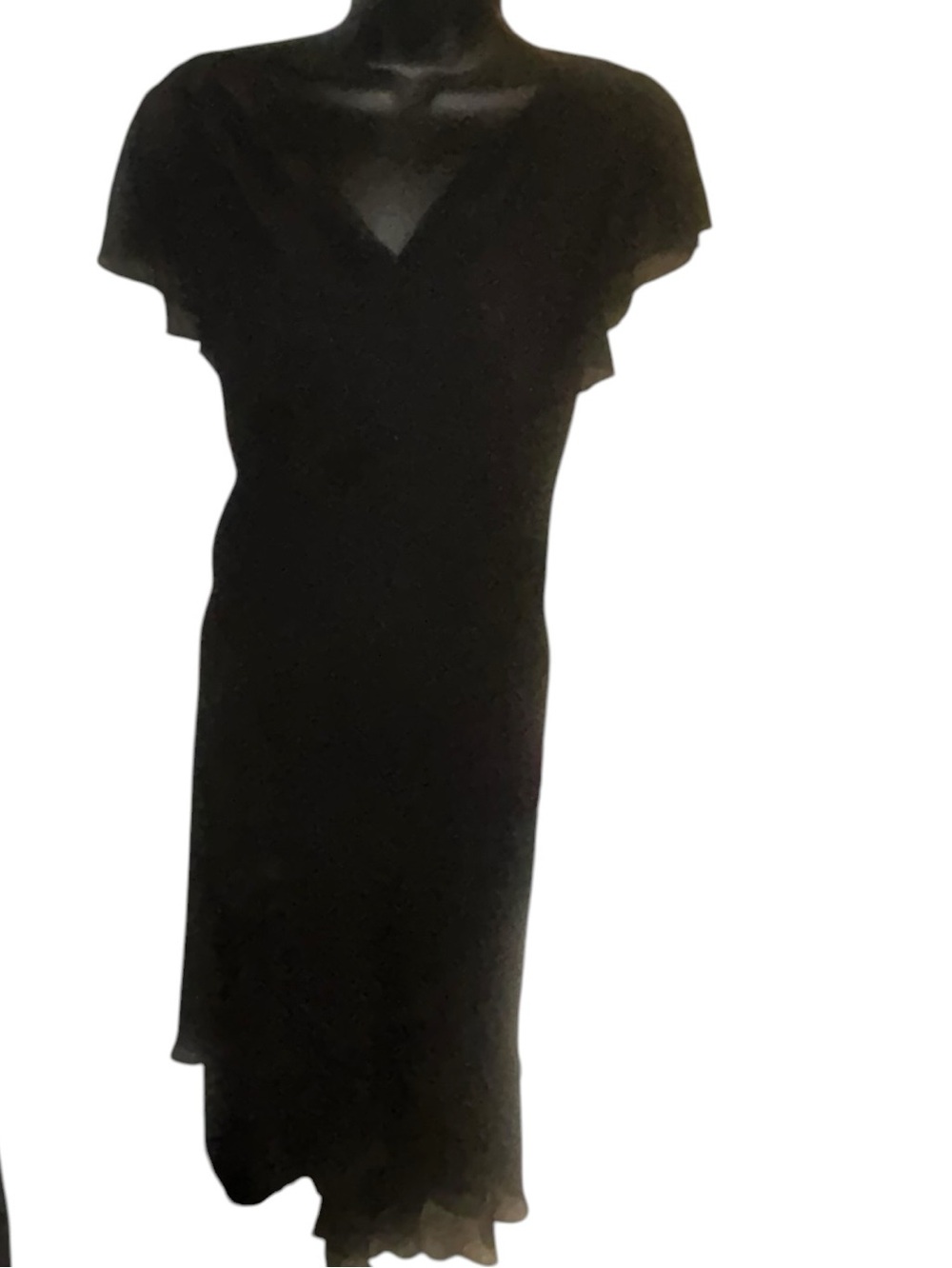 dressbarn Black V-Neck Midi Dress with Flutter Sleeves